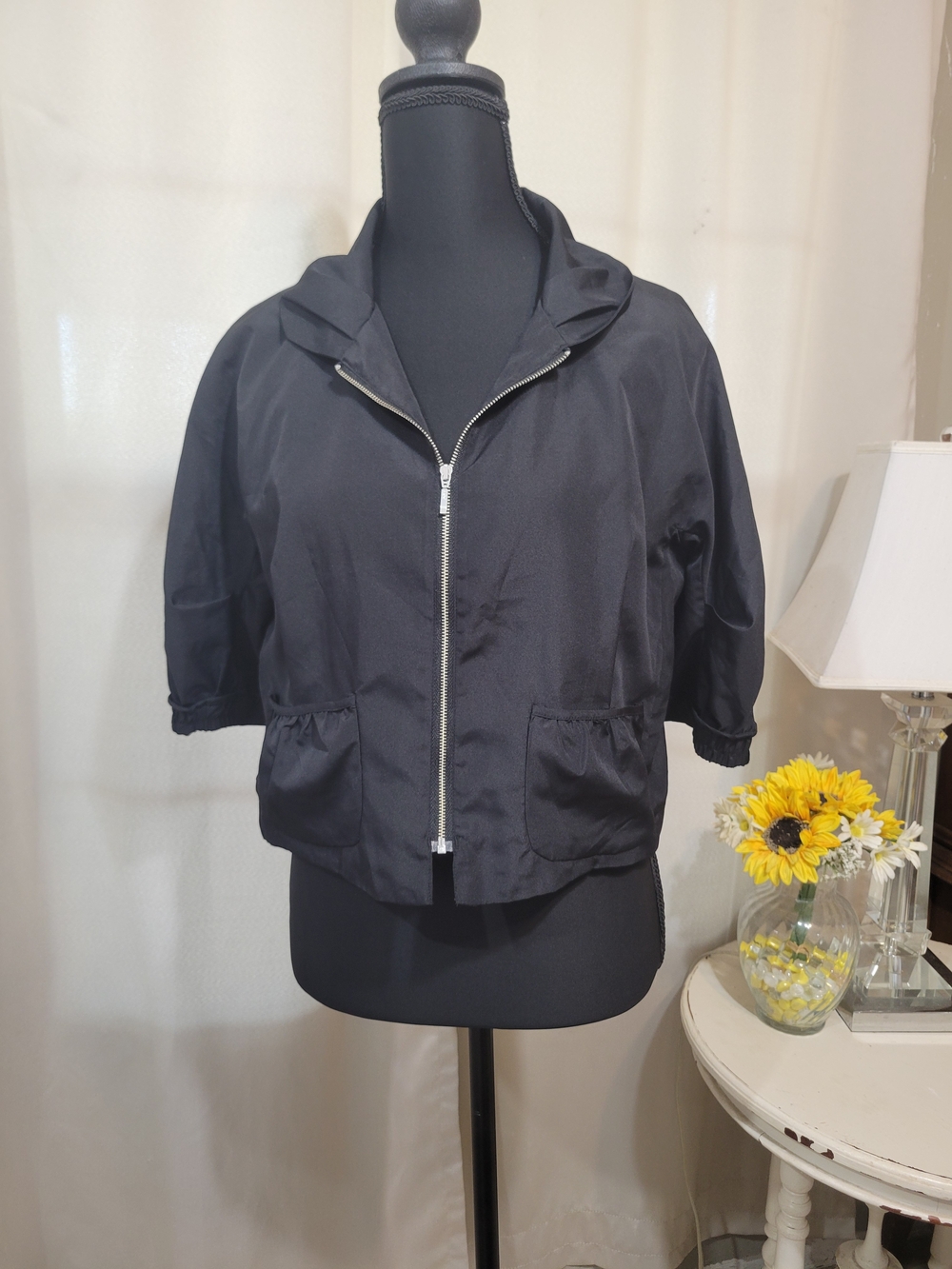 Black Short-Sleeve Bomber Jacket - Women's